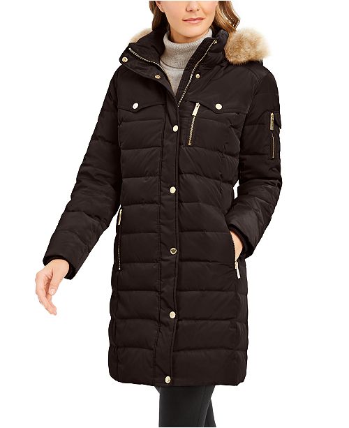 Michael Kors Faux Fur Trim Hooded Down Puffer Coat Created For