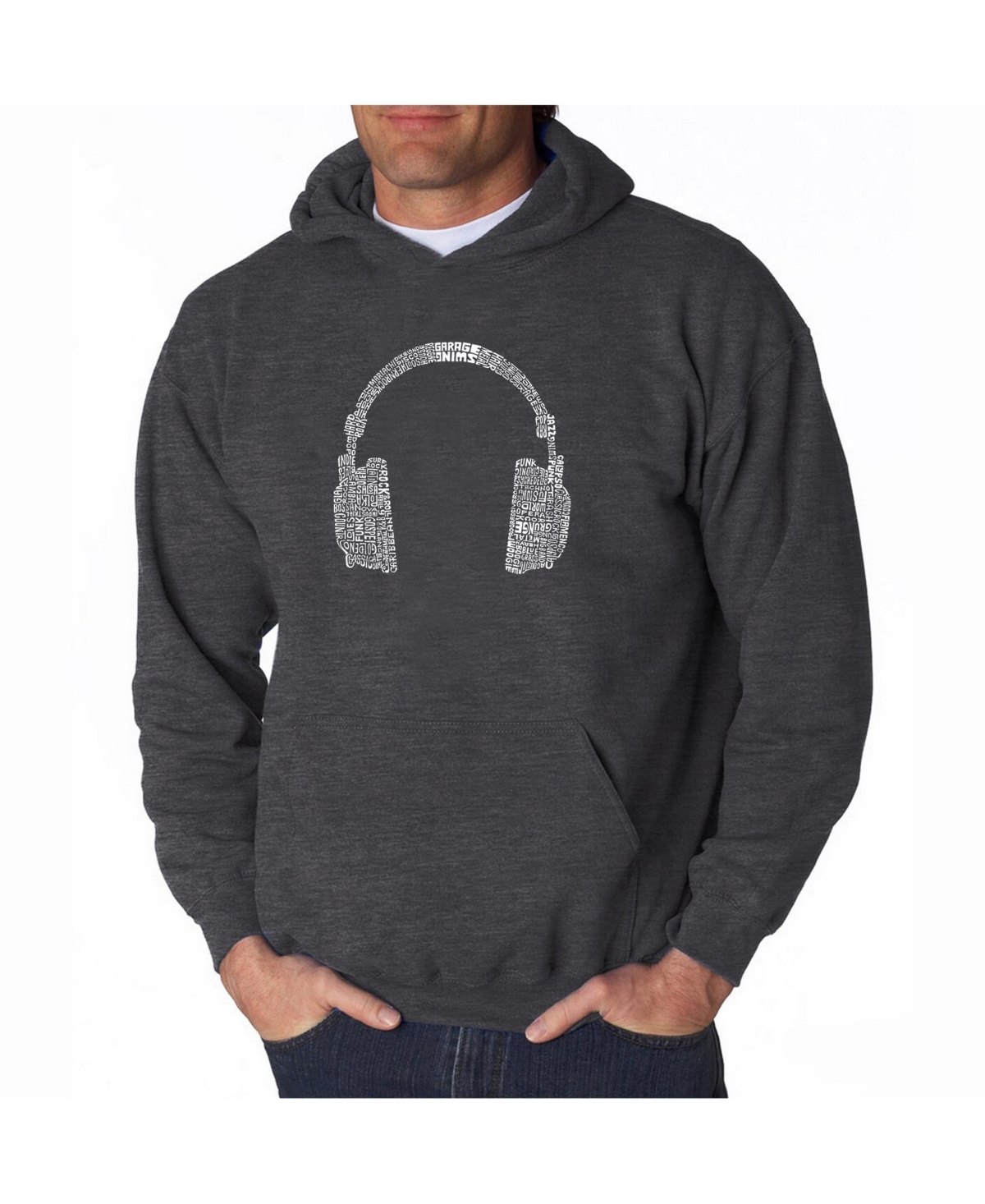 La Pop Art Men's Word Art Hoodie - Headphones - 63 Genres of Music