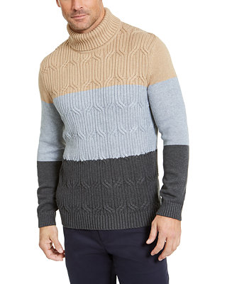 Tasso Elba Men's Chunky Cable-Knit Colorblocked Turtleneck Sweater ...