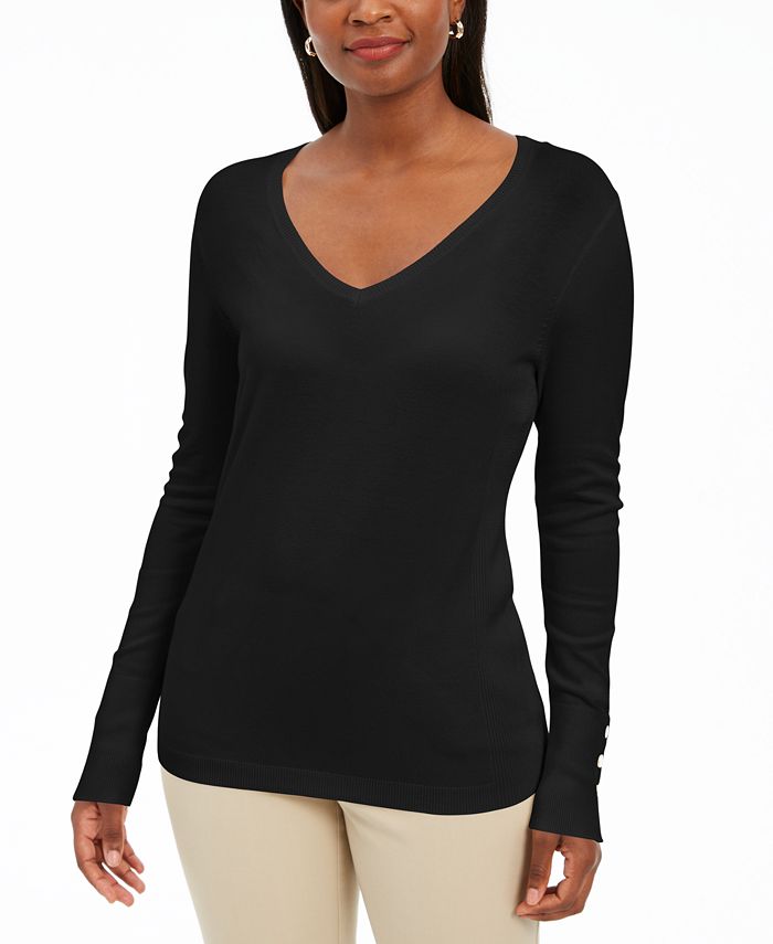 JM Collection Embellished-Sleeve V-Neck Sweater, Created for Macy's ...