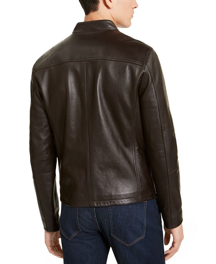 Michael Kors Men's Leather Racer Jacket, Created for Macy's & Reviews ...