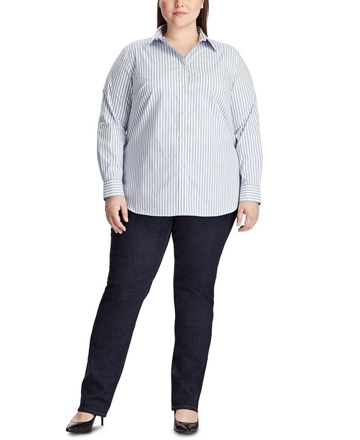 Lauren Ralph Lauren Plus Size Wrinkle Free Bengal Striped Dress Shirt, $75, Macy's