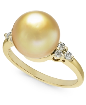 image of Cultured Golden South Sea Pearl (10mm) & Diamond (1/6 ct. t.w.) Ring in 14k Gold