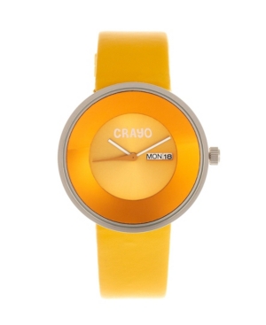 image of Crayo Unisex Button Yellow Genuine Leather Strap Watch 40mm