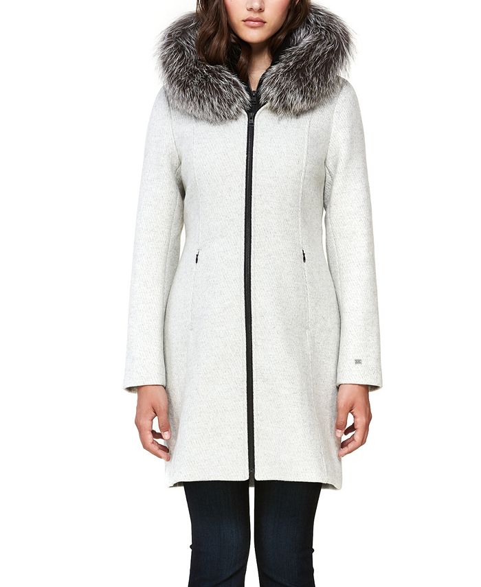 Soia & Kyo Hooded Fur-Trim Coat, Created for Macy's - Macy's