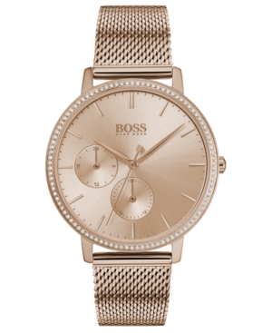 image of Boss Women-s Infinity Ultra Slim Rose Gold Ion-Plated Stainless Steel Mesh Bracelet Watch 35mm