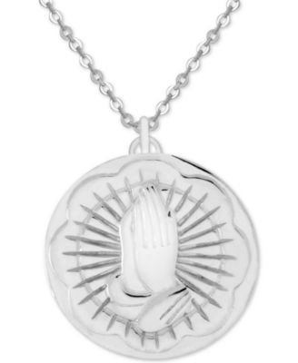 SYMBOLS OF STRENGTH - Praying Hands 18" Pendant Necklace in Fine Silver-Plate