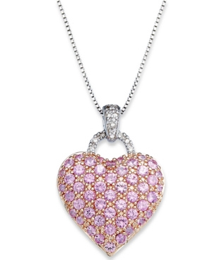 image of Pink Sapphire (2-1/4 ct. t.w.) and Diamond Accent Heart Pendant Necklace in Sterling Silver (Also Available in Sapphire and Ruby)