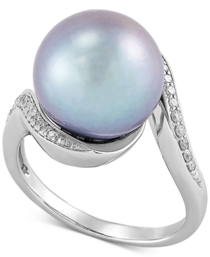 image of Honora Cultured Grey Ming Pearl (12mm) & Diamond (1/8 ct. t.w.) Statement Ring in 14k White Gold