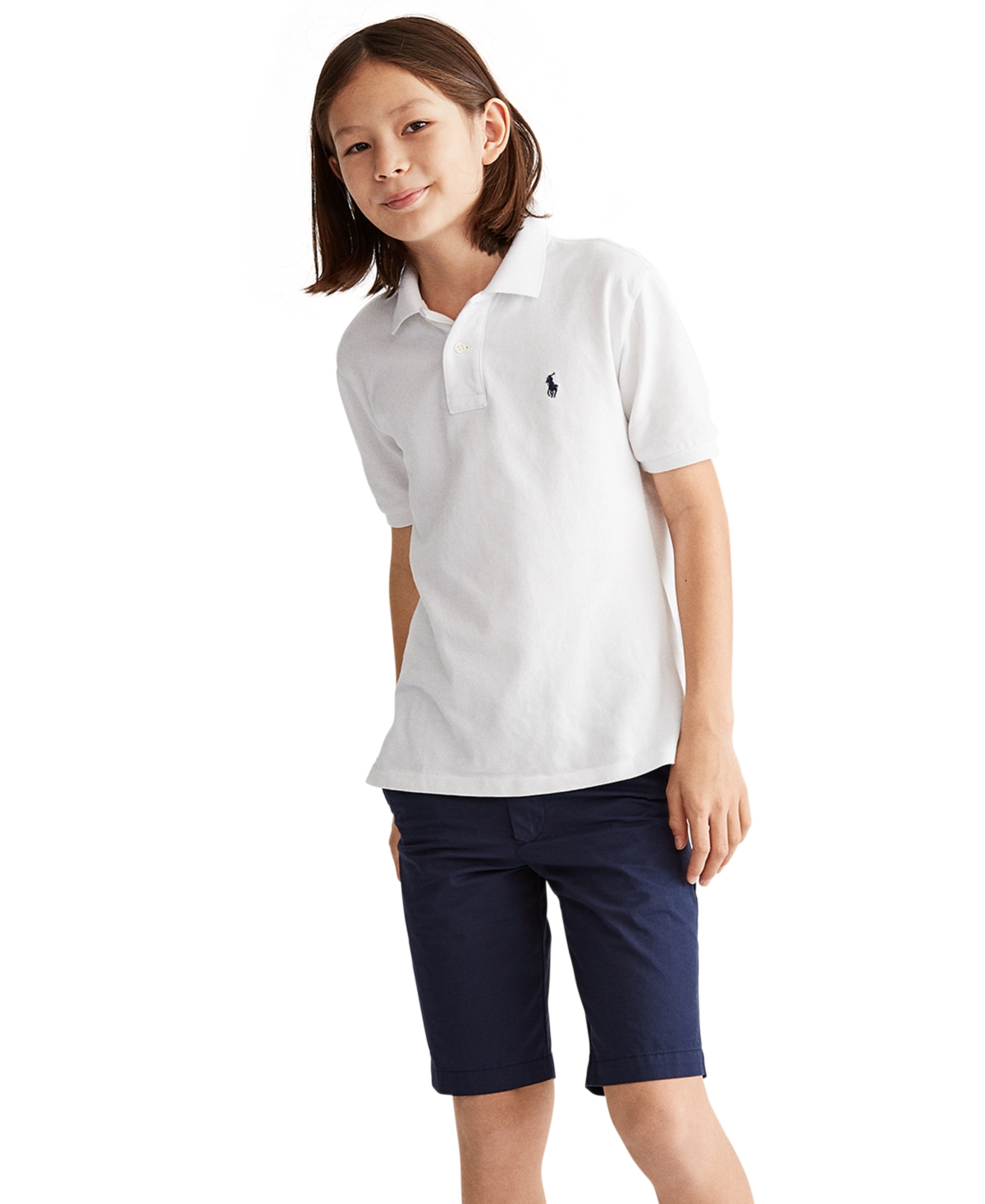 Shop Polo Ralph Lauren Big Boys Cotton Mesh Logo Polo Shirt In White