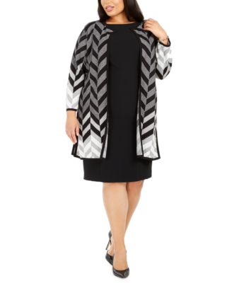 Kasper - Plus Size Chevron Cardigan Sweater