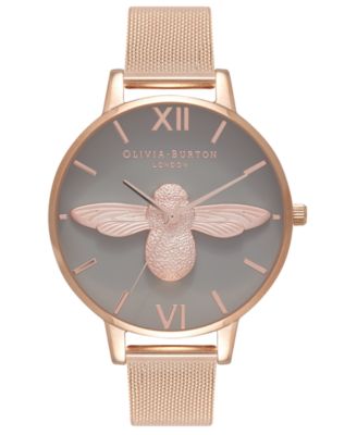 Olivia Burton - Women's 3D Bee Rose Gold-Tone Stainless Steel Mesh Bracelet Watch 38mm