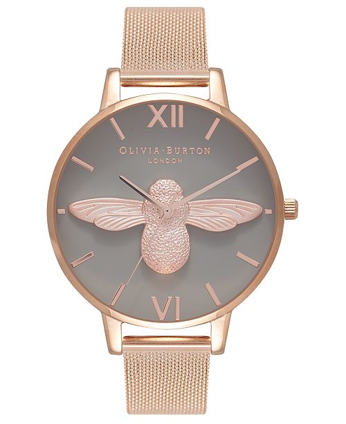 Olivia Burton Women S 3d Bee Rose Gold Tone Stainless Steel Mesh Bracelet Watch 38mm Reviews Watches Jewelry Watches Macy S