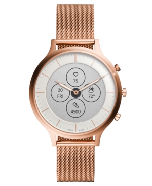 image of Fossil Tech Charter Rose Gold-Tone Stainless Steel Mesh Bracelet Hybrid Smart Watch 42mm