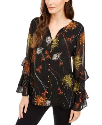 Alfani Printed Ruffle-Sleeve Top, Created For Macy's - Macy's