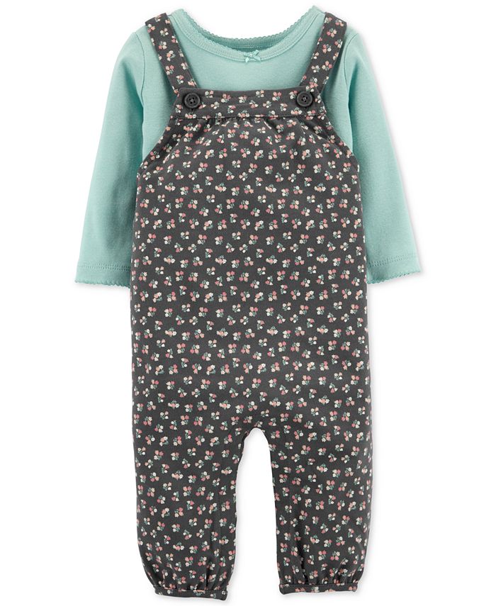 Carter's Baby Girls 2-Pc. Cotton T-Shirt & Floral-Print Overalls Set ...