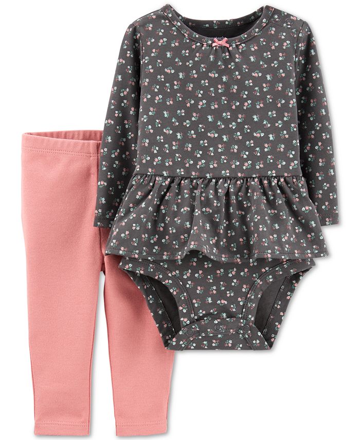 Carter s Baby Girls 2 Pc. Cotton Floral Print Peplum Bodysuit