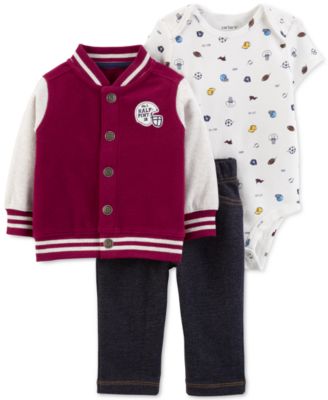 Carter's - Baby Boys 3-Pc. Varsity Jacket, Printed Bodysuit & Pants Set