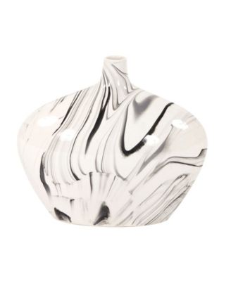 Howard Elliott Porcelain White And Black Swirl Bottle Vase