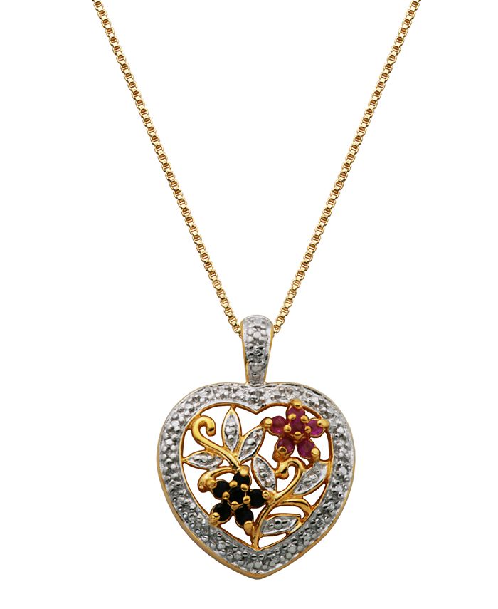 PRIME ART & JEWEL MultiGemstone (1/5 ct. t.w.) Heart Pendant in 18k