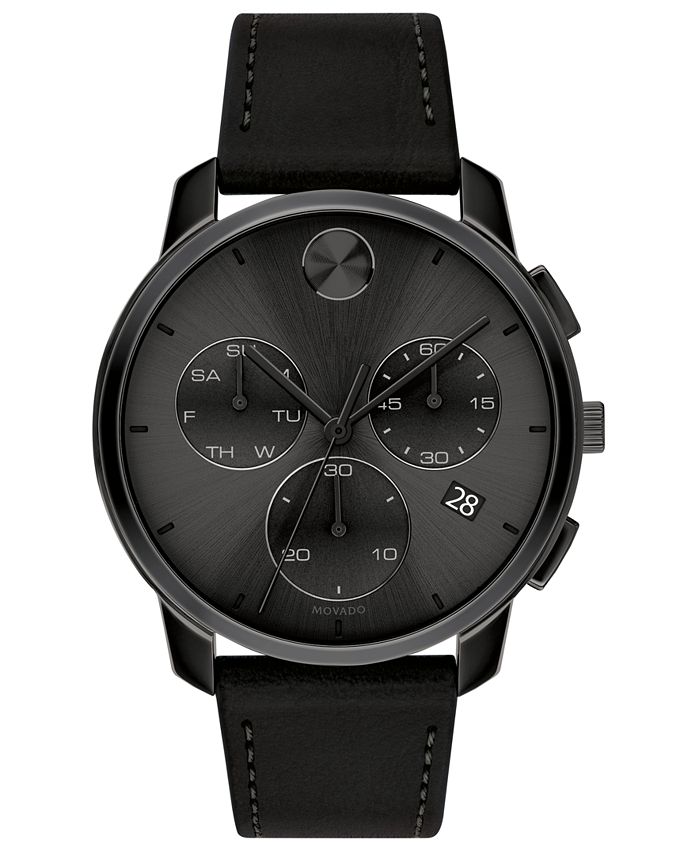 Movado Men's Swiss Chronograph Bold Black Leather Strap Watch 42mm Macy's