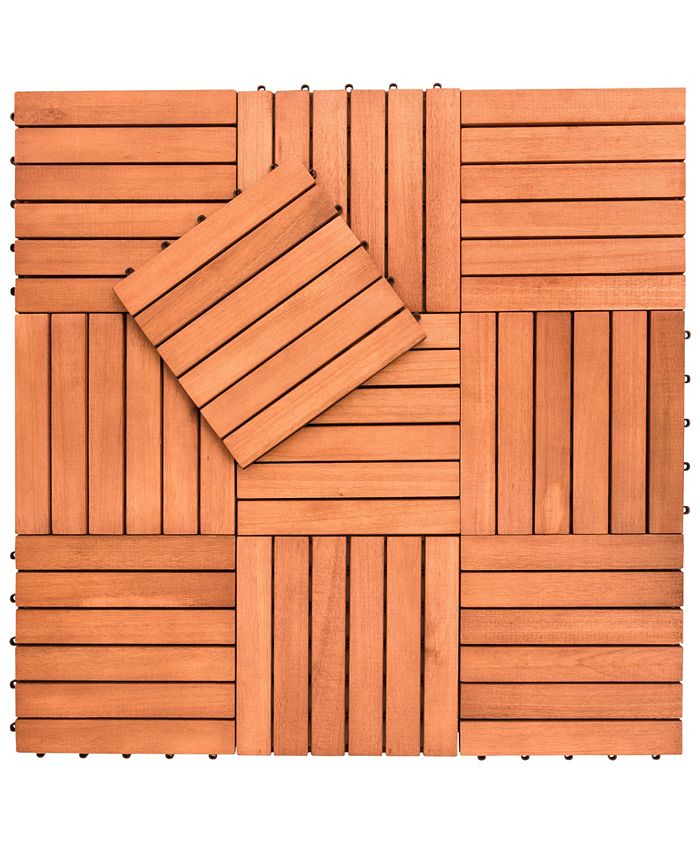 VIFAH Outdoor Patio 6-Slat Eucalyptus Interlocking Deck Tile Set of 10 ...
