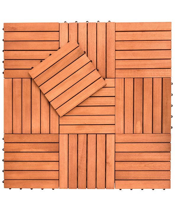 VIFAH Outdoor Patio 6-Slat Eucalyptus Interlocking Deck ...