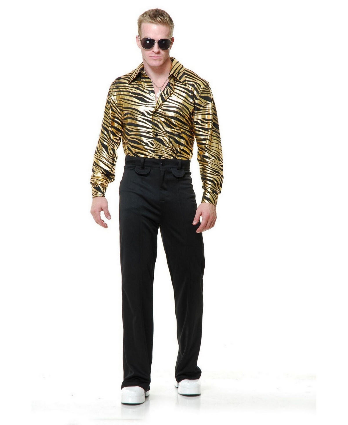 Men's Zebra Print Disco Shirt Gold - Gold