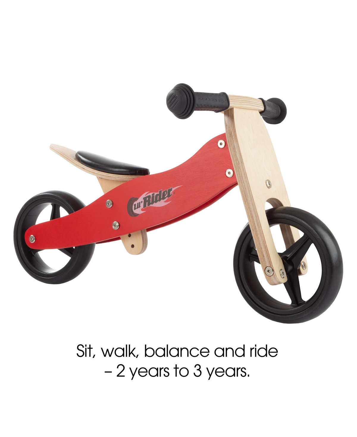 Lil' Rider 2-in-1 Wooden Balance Bike Push Tricycle In Red