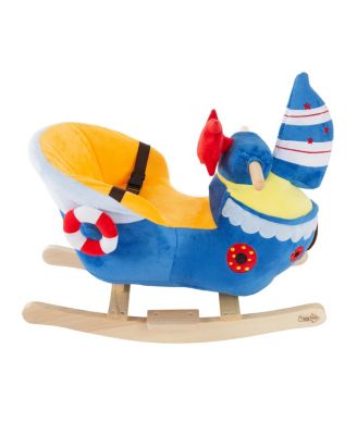 Happy Trails Boat Rocker Toy-Kids Ride On Soft Fabric Covered Wooden Rocking Ship