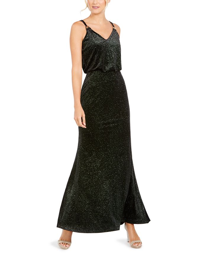 Calvin Klein Women's Metallic Blouson Gown Charcoal Size 8