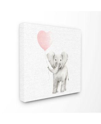 Baby Elephant Heart Balloon Linen Look Canvas Wall Art, 17" x 17"