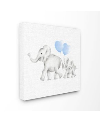 Elephant Family Blue Balloon Linen Look Canvas Wall Art, 24" x 24"
