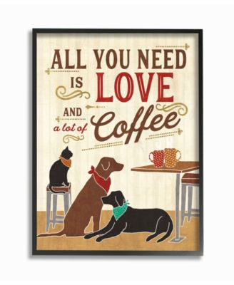 All You Need is Love and Coffee Cats Dogs Framed Giclee Art, 11" x 14"