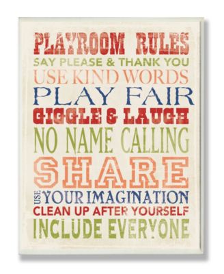 The Kids Room Playroom Rules in Four Colors Wall Plaque Art, 12.5" x 18.5"