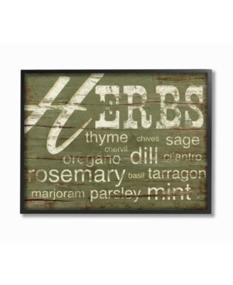 Home Decor Herbs and Words Green Kitchen Framed Giclee Art, 16" x 20"
