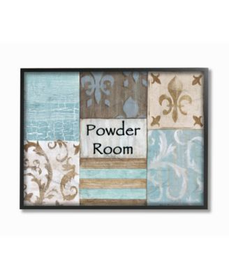 Home Decor Collection Fleur de Lis Powder Room Blue, Brown and Beige Bathroom Framed Giclee Art, 16" x 20"