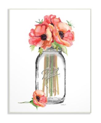Mason Jar Poppys Wall Plaque Art, 10" x 15"