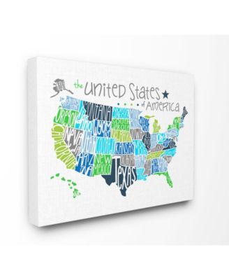 United States Map Colored Typography Canvas Wall Art, 24" x 30"