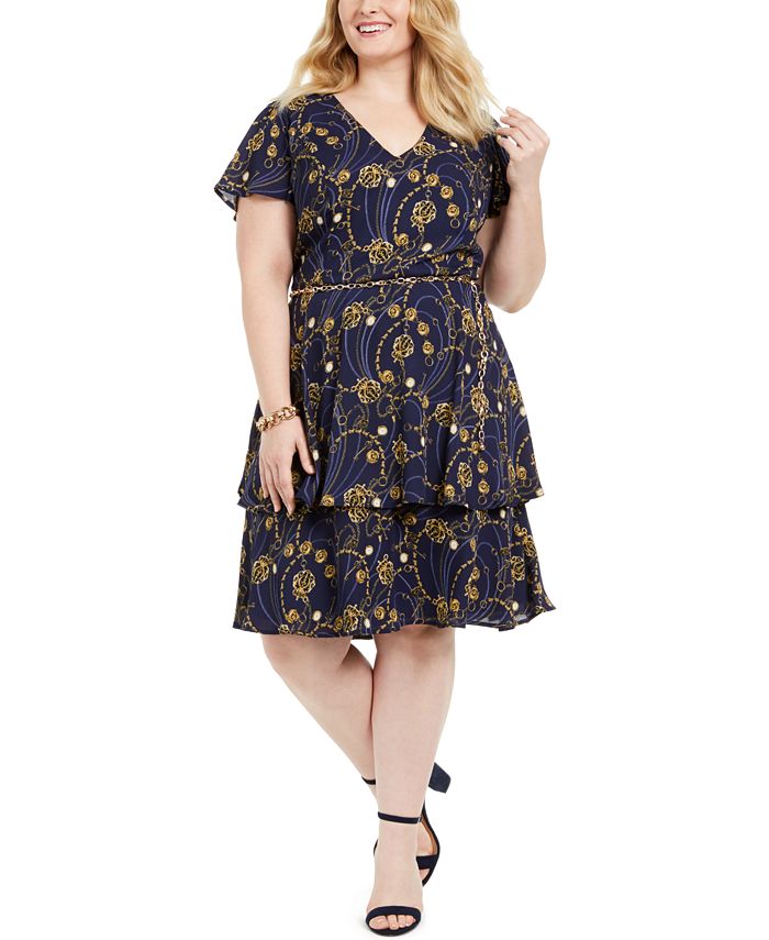 Teeze Me Juniors' Plus Size Printed Belted Fit & Flare Dress - Macy's