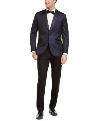 Kenneth Cole Reaction - Men's Slim-Fit Peak Lapel Dark Blue Jacquard Tuxedo