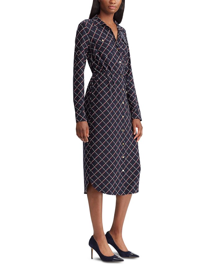 Lauren Ralph Lauren Geometric-Print Long-Sleeve Jersey Shirtdress - Macy's