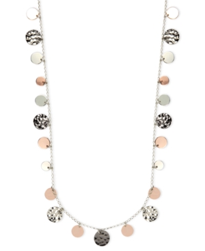 Nine West Necklace, Tri-Tone Hammered Disc Necklace