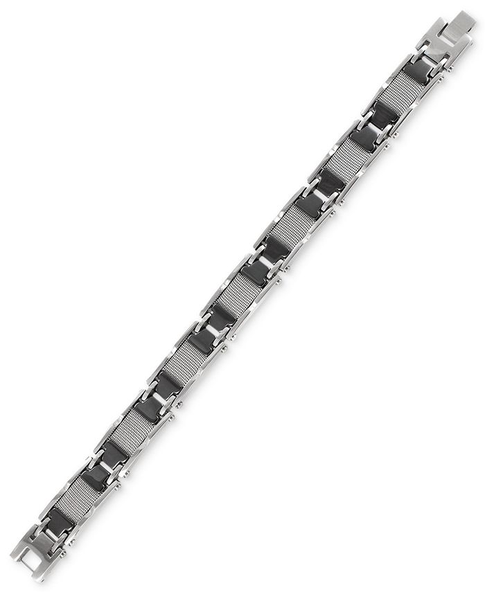 Macy's Men's Bracelet Black Ceramic and Stainless Steel Bracelet, Mesh