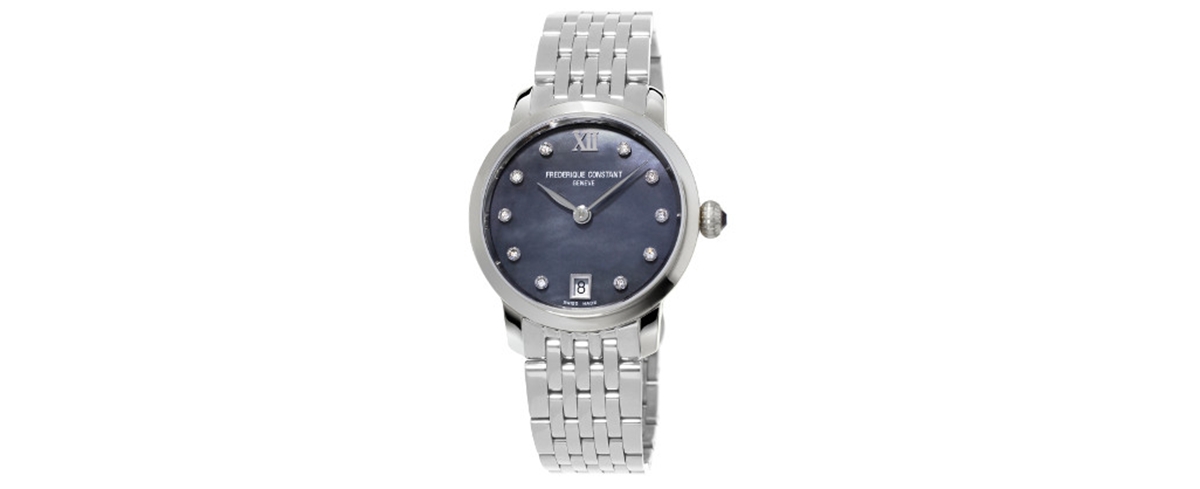 Frederique Constant Women's Swiss Slimline Diamond (1/20 Ct. T.w.) Stainless Steel Bracelet Watch 30mm