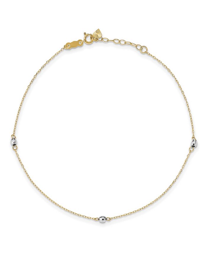 Macy's - Reflective Beaded (3 mm) Anklet in 14k Yellow and White Gold