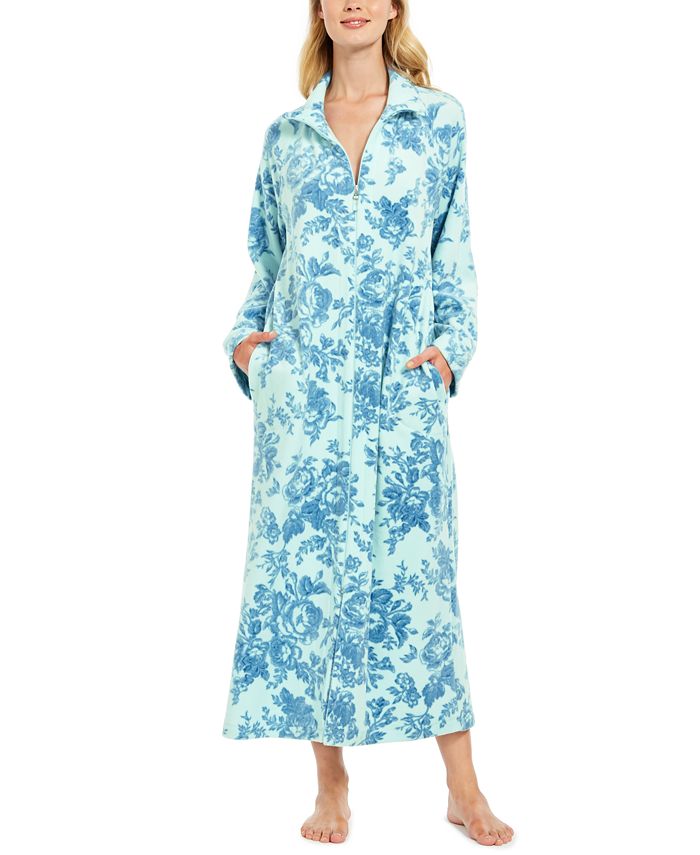 Miss Elaine Women's FloralPrint Fleece Long Zipper Robe Macy's