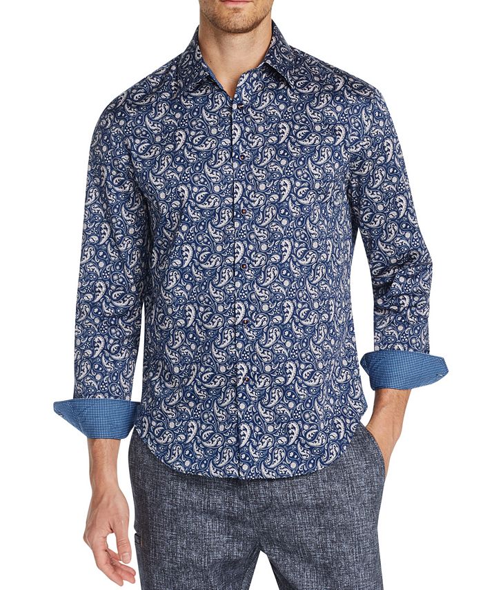 Tallia Men's SlimFit Performance Stretch Paisley Long Sleeve Shirt