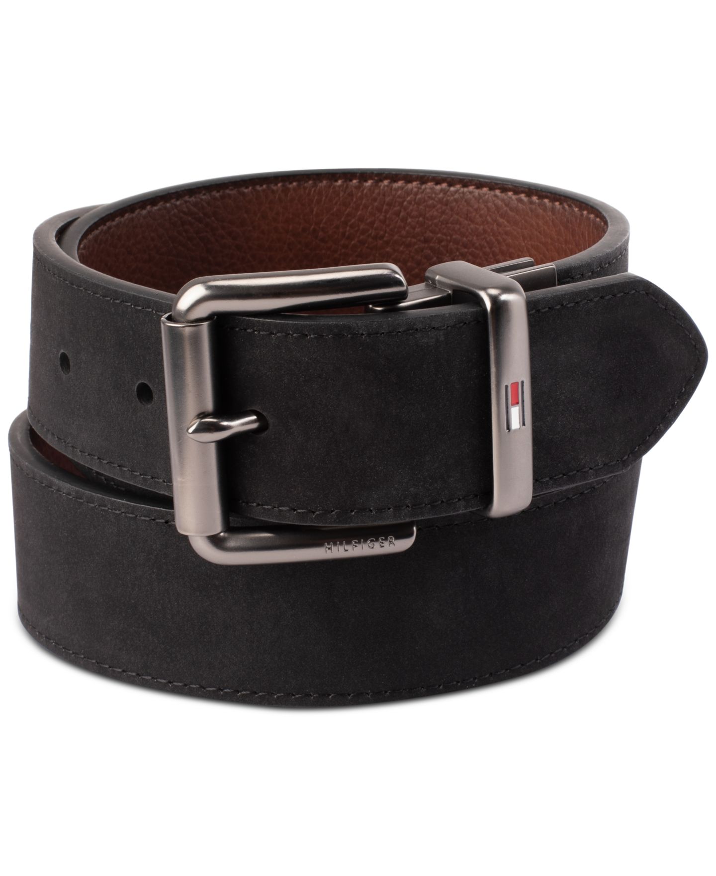 Мужской ремень Tommy Hilfiger Two-In-One Reversible Casual Matte and Pebbled Belt, цвет: Коричневый / Чёрный — фото 2