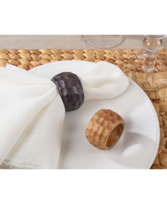 Mango Wood Napkin Ring with Chunky Design, Set of 4